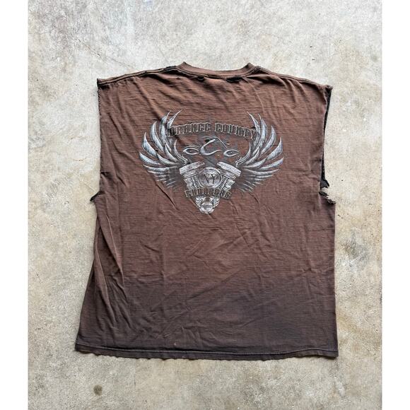 Vintage 2000s THRASHED Black/Brown Orange County Choppers Sleeveless XXL Shirt - Picture 1 of 8